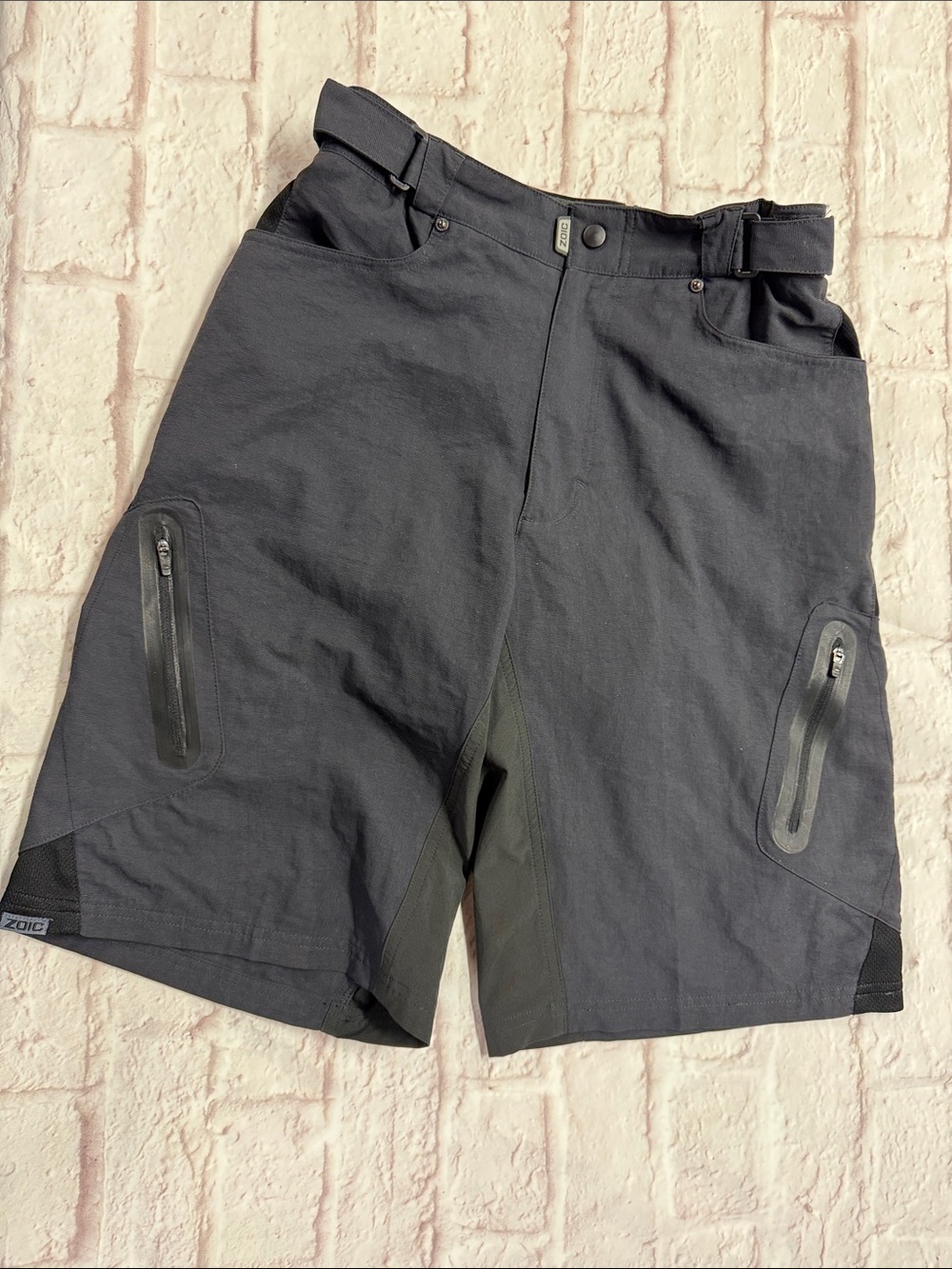 Men's Zoic Athletic Black Zip-Pocket Cycling Shorts with attached padded cycling